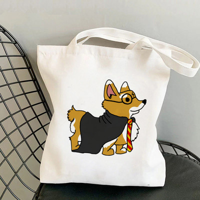 Shopper Corgi perekond Prinditud Kawaii kott Harajuku naiste ostukott Lõuend Ostukott tüdrukute käekott Tote Bag Õlakott Lady