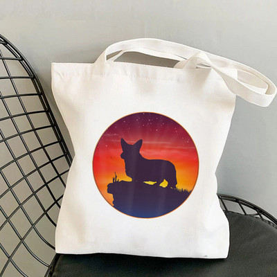 Shopper Corgi perekond Prinditud Kawaii kott Harajuku naiste ostukott Lõuend Ostukott tüdrukute käekott Tote Bag Õlakott Lady
