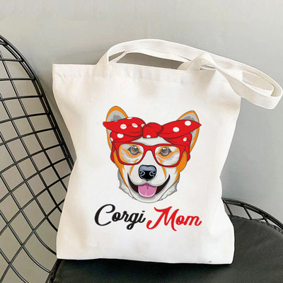 Shopper Corgi perekond Prinditud Kawaii kott Harajuku naiste ostukott Lõuend Ostukott tüdrukute käekott Tote Bag Õlakott Lady
