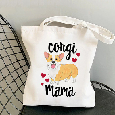 Shopper Corgi perekond Prinditud Kawaii kott Harajuku naiste ostukott Lõuend Ostukott tüdrukute käekott Tote Bag Õlakott Lady