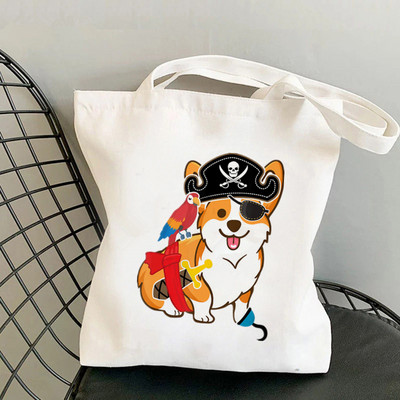Shopper Corgi perekond Prinditud Kawaii kott Harajuku naiste ostukott Lõuend Ostukott tüdrukute käekott Tote Bag Õlakott Lady