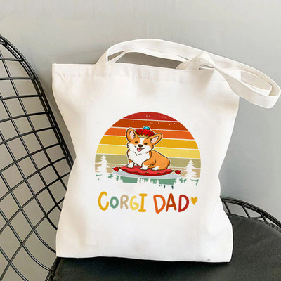 Shopper Corgi perekond Prinditud Kawaii kott Harajuku naiste ostukott Lõuend Ostukott tüdrukute käekott Tote Bag Õlakott Lady