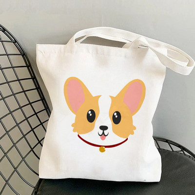 Shopper Corgi perekond Prinditud Kawaii kott Harajuku naiste ostukott Lõuend Ostukott tüdrukute käekott Tote Bag Õlakott Lady