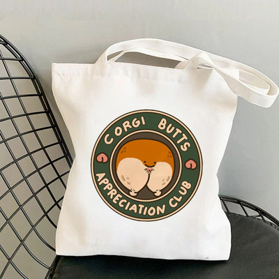Shopper Corgi perekond Prinditud Kawaii kott Harajuku naiste ostukott Lõuend Ostukott tüdrukute käekott Tote Bag Õlakott Lady