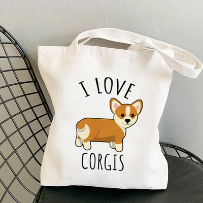Shopper Corgi perekond Prinditud Kawaii kott Harajuku naiste ostukott Lõuend Ostukott tüdrukute käekott Tote Bag Õlakott Lady
