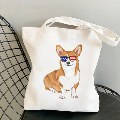 Shopper Corgi perekond Prinditud Kawaii kott Harajuku naiste ostukott Lõuend Ostukott tüdrukute käekott Tote Bag Õlakott Lady