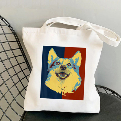 Shopper Corgi perekond Prinditud Kawaii kott Harajuku naiste ostukott Lõuend Ostukott tüdrukute käekott Tote Bag Õlakott Lady