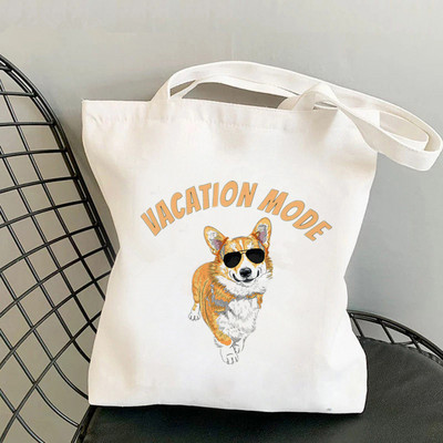 Shopper Corgi perekond Prinditud Kawaii kott Harajuku naiste ostukott Lõuend Ostukott tüdrukute käekott Tote Bag Õlakott Lady