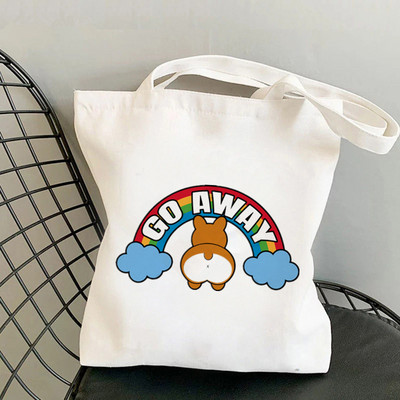 Shopper Corgi perekond Prinditud Kawaii kott Harajuku naiste ostukott Lõuend Ostukott tüdrukute käekott Tote Bag Õlakott Lady
