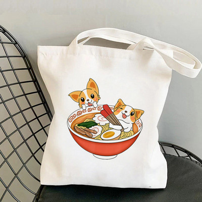 Shopper Corgi perekond Prinditud Kawaii kott Harajuku naiste ostukott Lõuend Ostukott tüdrukute käekott Tote Bag Õlakott Lady