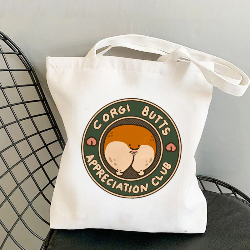 Shopper Corgi obiteljska torba Kawaii s printom Harajuku ženska torba za kupnju Platnena torba za kupnju torba za djevojke Torba torba Ženska torba na rame