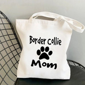 2021 m. „Shopper MOm Border Collie“ spausdintas krepšys, moteriškas „Harajuku“ pirkėjo rankinė, mergina ant peties, „Lady Canvas“ krepšys