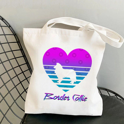 2021 m. „Shopper MOm Border Collie“ spausdintas krepšys, moteriškas „Harajuku“ pirkėjo rankinė, mergina ant peties, „Lady Canvas“ krepšys