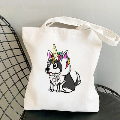 2021 m. „Shopper MOm Border Collie“ spausdintas krepšys, moteriškas „Harajuku“ pirkėjo rankinė, mergina ant peties, „Lady Canvas“ krepšys