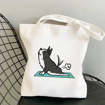 2021 m. „Shopper MOm Border Collie“ spausdintas krepšys, moteriškas „Harajuku“ pirkėjo rankinė, mergina ant peties, „Lady Canvas“ krepšys