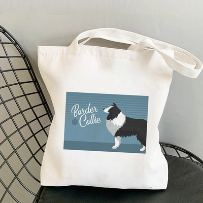 2021 m. „Shopper MOm Border Collie“ spausdintas krepšys, moteriškas „Harajuku“ pirkėjo rankinė, mergina ant peties, „Lady Canvas“ krepšys