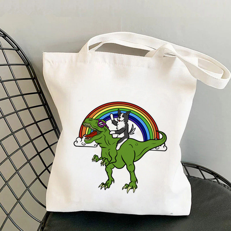 2021 m. „Shopper MOm Border Collie“ spausdintas krepšys, moteriškas „Harajuku“ pirkėjo rankinė, mergina ant peties, „Lady Canvas“ krepšys