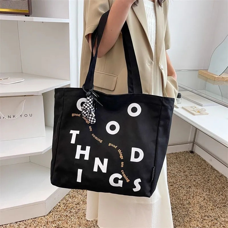 Ženska platnena torba na rame s printom natpisa Ženska ležerna ručna torba Velika torba Visokokvalitetna pamučna torba za plažu velikog kapaciteta za kupovinu