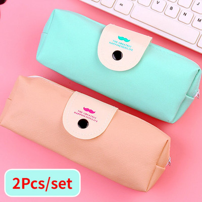 2 vnt Kanceliarinių prekių dėžutė Mielas kūrybingas animacinis filmukas, didelės talpos pieštukų krepšys Pieštukų dėžutė Odinis PU pieštukų dėklas studentams ir vaikams