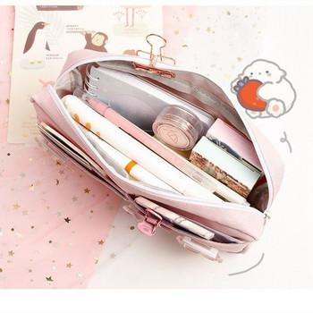 Kawaii Лилав платнен калъф за моливи Сладка значка с животни Розови моливи Големи училищни чанти за моливи за момичета Канцеларски материали