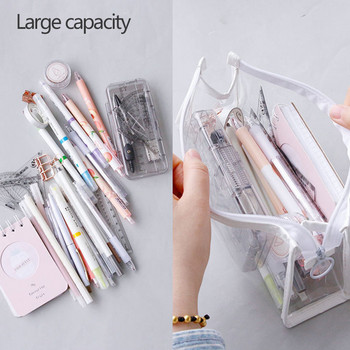 PVC прозрачен калъф за молив Kawaii Водоустойчиви чанти за моливи за студенти Канцеларски материали Училищни пособия Преносима писалка Чанта за молив
