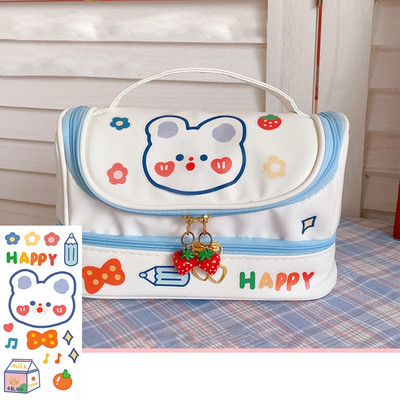 Jauni Kawaii zīmuļu maisiņu pildspalvu futrāļi 2 slāņu lielas ietilpības zīmuļu maisiņš Bezmaksas 1 gab. DIY uzlīme Skolas kancelejas piederumi meitenei