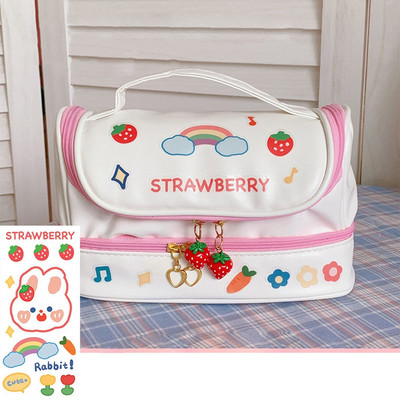 Jauni Kawaii zīmuļu maisiņu pildspalvu futrāļi 2 slāņu lielas ietilpības zīmuļu maisiņš Bezmaksas 1 gab. DIY uzlīme Skolas kancelejas piederumi meitenei