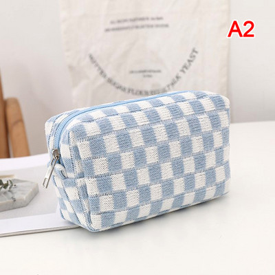 ΝΕΑ Ins Πλεκτή μολυβοθήκη σκακιέρα Μεγάλης χωρητικότητας Τσάντα στυλό Φερμουάρ Stationary Organzier Daliy Lips Makeup Storage Stationary