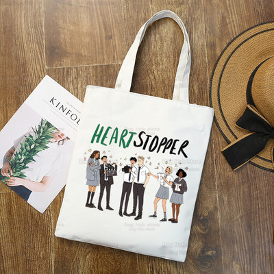 Plátenná taška Heartstopper pre ženy, veľká romantická TV relácia, úložná kabelka, kabelka Nick a Charlie cez rameno, opakovane použiteľná študentská knižná taška