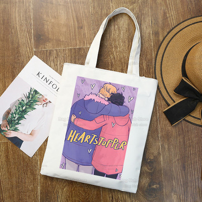 Plátenná taška Heartstopper pre ženy, veľká romantická TV relácia, úložná kabelka, kabelka Nick a Charlie cez rameno, opakovane použiteľná študentská knižná taška