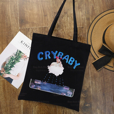 Melanie Martinez Crybaby Tote Bag Iepirkšanās Oriģināls Dizains Melns Unisex Ceļojumu audekla somas Eko salokāma iepirkumu soma