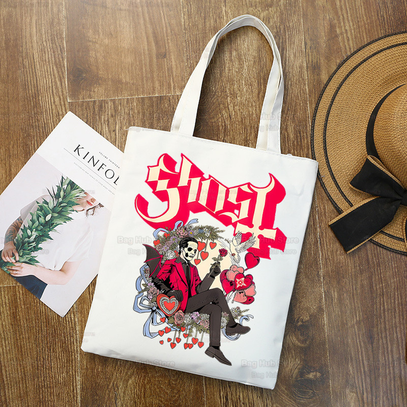Ghost Band vállvászon táskák nagy kapacitású College Harajuku Ghost BC kézitáska női táska bevásárlótáska