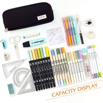 Kawaii Калъф за моливи Голям капацитет Платнена чанта за химикалки за момичета Многослойна кутия Плътен цвят Сладки ученически пособия Корейски канцеларски материали