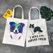 Border Collie Dog Cartoon Funny Kawaii Art Print Τσάντες Τσάντες ώμου Casual Shopping Girls Handbag Γυναικεία Κομψή τσάντα από καμβά