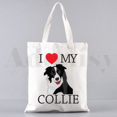 Border Collie Dog Cartoon Funny Kawaii Art Print Τσάντες Τσάντες ώμου Casual Shopping Girls Handbag Γυναικεία Κομψή τσάντα από καμβά