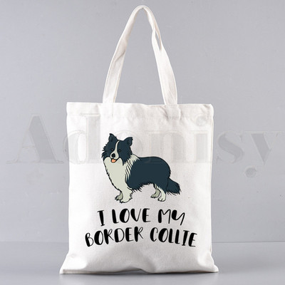 Border Collie Dog Cartoon Funny Kawaii Art Print Τσάντες Τσάντες ώμου Casual Shopping Girls Handbag Γυναικεία Κομψή τσάντα από καμβά
