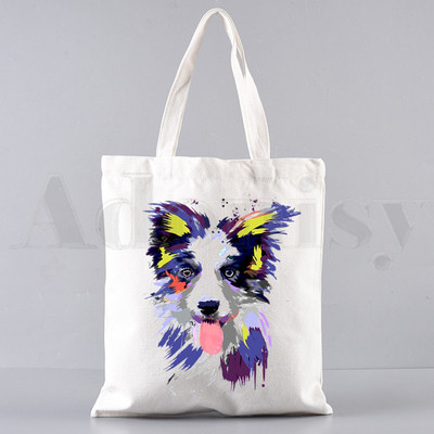 Border Collie Dog Cartoon Funny Kawaii Art Print Τσάντες Τσάντες ώμου Casual Shopping Girls Handbag Γυναικεία Κομψή τσάντα από καμβά