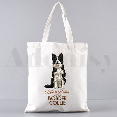 Border Collie Dog Cartoon Funny Kawaii Art Print Τσάντες Τσάντες ώμου Casual Shopping Girls Handbag Γυναικεία Κομψή τσάντα από καμβά
