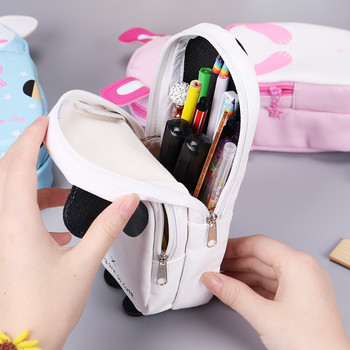 1PC Нова чанта за молив Kawaii Cat Panda и Rabbit с цип Водоустойчива чанта за молив от PU кожа, чанта за съхранение на детски подаръци, канцеларски материали
