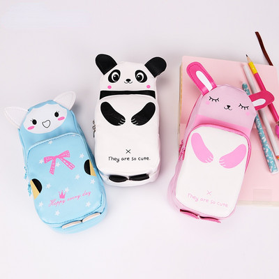 1 gab. Jauns Kawaii Cat Panda un Rabbit zīmuļu maisiņš ar rāvējslēdzēju, PU ādas ūdensnecaurlaidīgs zīmuļu futrālis, glabāšanas soma bērnu dāvanu kancelejas piederumi