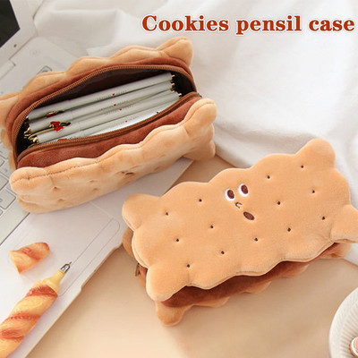 Kawaii Pencil Caes High Capacity Plush Cookies Pen Bags Cute Cartoon Brown Pen Box for Girls 0ffice School Supplies Stationary