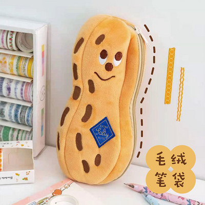 Kawaii Pencil Caes Плюшени бисквитки с голям капацитет Чанти за химикалки Сладка анимационна кафява кутия за химикалки за момичета 0ffice Ученически пособия Стационарни