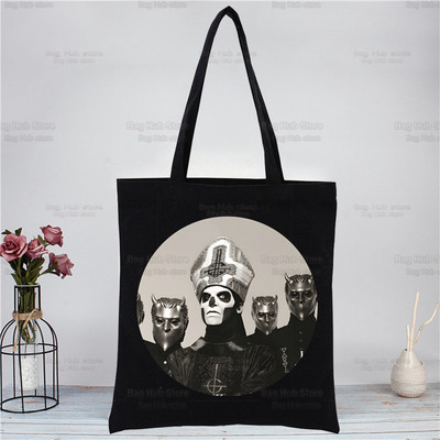 Ghost Band Black Moteriškos rankinės Drobės Tote Ghost BC Pirkinių krepšiai Daugkartinis pirkinių krepšys Eco sulankstomas