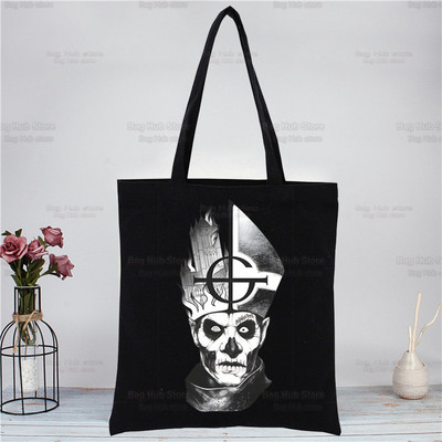 Ghost Band Black Moteriškos rankinės Drobės Tote Ghost BC Pirkinių krepšiai Daugkartinis pirkinių krepšys Eco sulankstomas