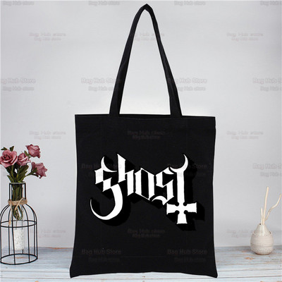 Ghost Band Black Moteriškos rankinės Drobės Tote Ghost BC Pirkinių krepšiai Daugkartinis pirkinių krepšys Eco sulankstomas