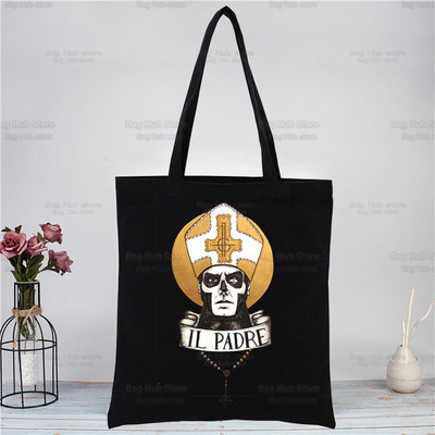 Ghost Band Black Moteriškos rankinės Drobės Tote Ghost BC Pirkinių krepšiai Daugkartinis pirkinių krepšys Eco sulankstomas