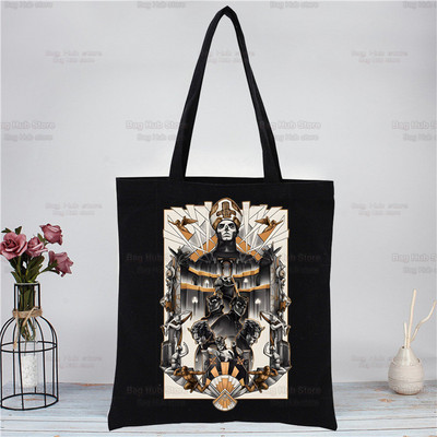 Ghost Band Black Moteriškos rankinės Drobės Tote Ghost BC Pirkinių krepšiai Daugkartinis pirkinių krepšys Eco sulankstomas