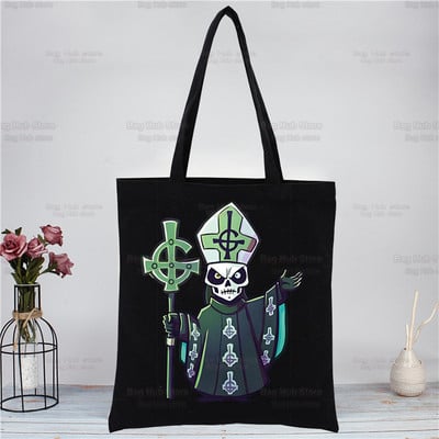 Ghost Band Black Moteriškos rankinės Drobės Tote Ghost BC Pirkinių krepšiai Daugkartinis pirkinių krepšys Eco sulankstomas