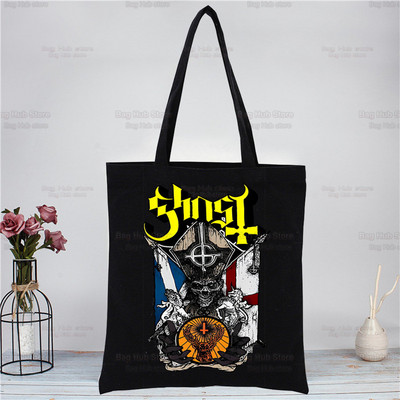 Ghost Band Black Moteriškos rankinės Drobės Tote Ghost BC Pirkinių krepšiai Daugkartinis pirkinių krepšys Eco sulankstomas