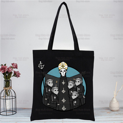 Ghost Band Black Moteriškos rankinės Drobės Tote Ghost BC Pirkinių krepšiai Daugkartinis pirkinių krepšys Eco sulankstomas